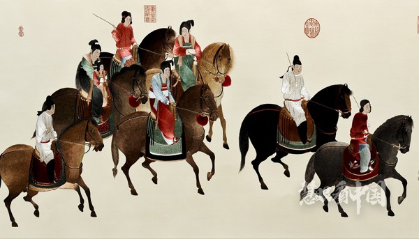 沈绣（仿真绣）虢国夫人春游图